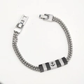 Men's double cuban box chain bracelet in silver and black with engraved anchor - Ship's Wheel Square Charm (Q-01J)