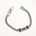 Men hip hop double box chain bracelet in silver and black with gear logo - Gear Square Black Style (Q-01L)