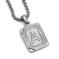 Collana da uomo in acciaio inossidabile argento con ciondolo rettangolare lettera A - Colore Acciaio A