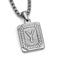 Collana con pendente quadrato in acciaio argento lucido con rilievo della lettera Y - Colore Acciaio Y