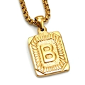 18K gold plated stainless steel rectangle pendant necklace with embossed letter B - Gold B (With Box Chain)