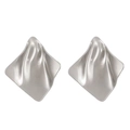 Detailed view of silver square earrings with a modern irregular wrinkled metal texture - Crumpled Square / Silver