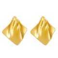 Detail of 18K gold irregular square earrings featuring a liquid metal textured surface - Crumpled Square / Gold