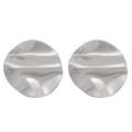 Macro detail of irregular hammered texture on silver-tone vintage round stud earrings - Irregular Circular Pieces / Silver