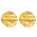 Detailed view of vintage irregular golden stud earrings with wavy metallic texture - Irregular Circular Pieces / Gold