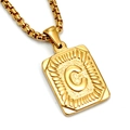 Golden stainless steel necklace featuring a rectangular letter C pendant with sunburst texture - Gold C (With Box Chain)