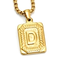 Gold plated stainless steel necklace featuring a hammered metal pendant with letter D - Gold D (With Box Chain)
