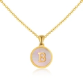 18K vergulde roestvrijstalen ketting met roze schelp en gouden letter B hanger - Maagdelijk Roze Rond - Letter B