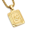Polished 18K gold plated stainless steel rectangle pendant with embossed letter G - Gold G (With Box Chain)