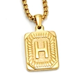 18K gold plated stainless steel square pendant necklace featuring embossed letter H - Gold H (With Box Chain)