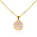 18K gold plated stainless steel necklace featuring a shell pendant with letter E - Maiden Pink Round - Letter E