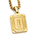 Gold plated stainless steel rectangle pendant necklace with embossed letter I - Gold I (With Box Chain)