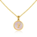 18K gold plated stainless steel necklace featuring a shell pendant with letter F - Maiden Pink Round - Letter F
