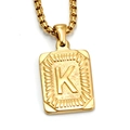 18K gold plated stainless steel rectangle pendant necklace with letter K engraving - Gold K (With Box Chain)