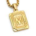 18K gold plated stainless steel box chain necklace with rectangle M initial pendant - Gold M (With Box Chain)