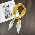 Chic yellow and cream striped diamond silk scarf with script print on dark wood - Yellow Letter Print