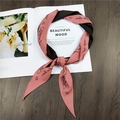 Detailed view of pink and brown satin silk scarf with cursive for her heart print - Brown Letter Print