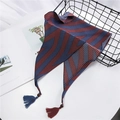 Sciarpa a righe blu navy e bordeaux con pois, perle in legno e dettagli con nappe - Righe a Pois Rosso Vino