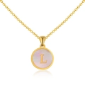 18K gold plated stainless steel necklace featuring a pink shell letter L pendant - Maiden Pink Round - Letter K