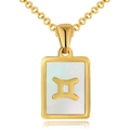 Collier Gémeaux en acier inoxydable doré 18K avec incrustation nacre blanche - Nacre Blanche - Gémeaux