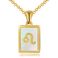 18K gold plated stainless steel Leo zodiac necklace with white shell inlay pendant - White Shell - Leo