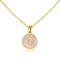 18K gold plated stainless steel necklace featuring letter O pendant with pink shell - Maiden Pink Round - Letter O