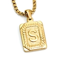 18K gold plated stainless steel rectangle pendant necklace with 3D letter S and box chain - Gold S (With Box Chain)