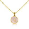 18K gold stainless steel necklace with pink mother of pearl shell letter Q pendant - Maiden Pink Round - Letter G
