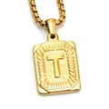 18K gold plated stainless steel rectangle letter T pendant with a sturdy box chain - Gold T (With Box Chain)