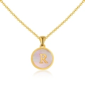 18K gold stainless steel necklace with pink shell pendant and gold letter R - Maiden Pink Round - Letter R