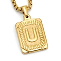 Gold plated stainless steel square pendant featuring letter U on a classic box chain - Gold U (With Box Chain)