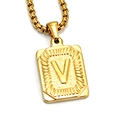 Minimalist rectangular 18K gold plated stainless steel necklace featuring letter V pendant - Gold V (With Box Chain)