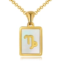 18K gold plated Capricorn zodiac pendant necklace with white mother of pearl inlay - White Shell - Capricorn