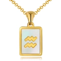 18K gold stainless steel necklace with white mother of pearl Aquarius pendant - White Shell - Aquarius