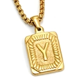 18K gold plated stainless steel necklace featuring a vintage rectangle letter Y pendant - Gold Y (With Box Chain)