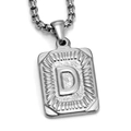 Silver rectangle pendant necklace with letter D and textured hammer finish on Venetian chain - Steel D
