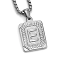 Silver rectangular pendant with letter E engraving on a durable steel box chain - Steel E