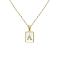 Minimalist gold square shell pendant necklace with letter A on a white background - Letter A