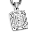 Men's stainless steel necklace with rectangular silver letter F pendant and square chain - Steel F