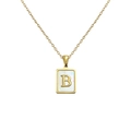 Minimalist gold necklace with rectangular white shell pendant and golden letter B charm - Letter B