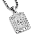 Silver stainless steel box chain necklace with engraved letter G rectangular pendant - Steel G