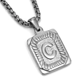 Men's silver stainless steel rectangle pendant featuring a textured letter C relief - Steel C