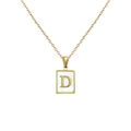 Golden necklace featuring a rectangular pendant with white shell inlay and letter D - Letter D