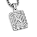 Silver stainless steel box chain necklace with a rectangular letter N relief pendant - Steel N