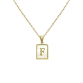 Collier doré minimaliste avec pendentif rectangulaire en nacre et la lettre F - Lettre F