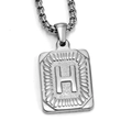 Silver stainless steel rectangular pendant featuring embossed letter H on box chain - Steel H
