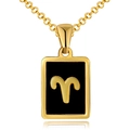 18K gold plated stainless steel Aries zodiac necklace with black enamel pendant - Black Shell - Aries