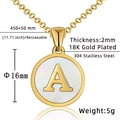 18K gold plated stainless steel letter A necklace with white shell pendant detail - Round White Shell-A