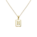 Collier doré minimaliste avec pendentif carré en nacre et lettre H dorée incrustée - Lettre H