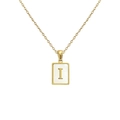 Collier à pendentif rectangulaire doré avec incrustation blanche et lettre I - Lettre I